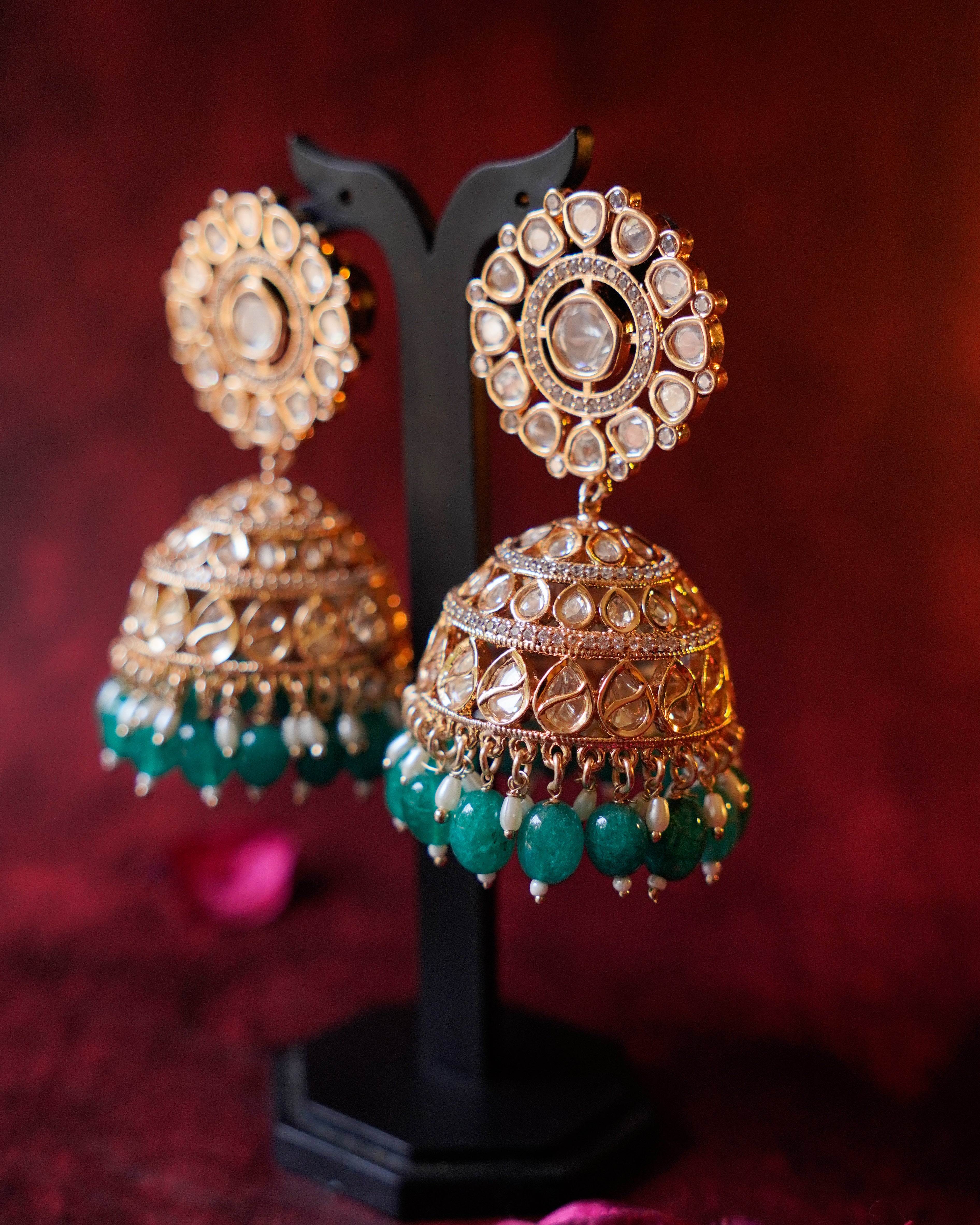ROOP -Regal Gold & Emerald Jhumka Earrings