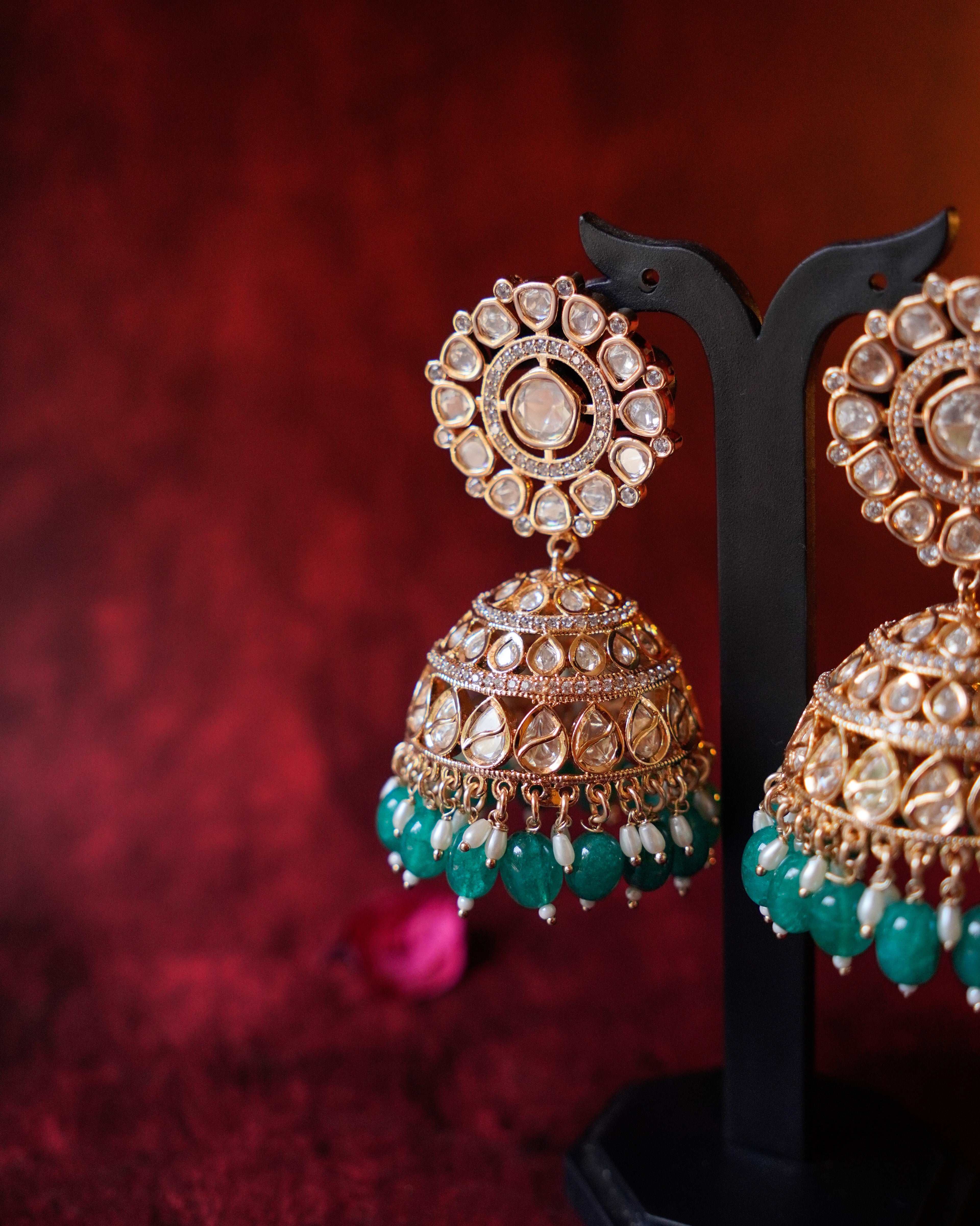 ROOP -Regal Gold & Emerald Jhumka Earrings