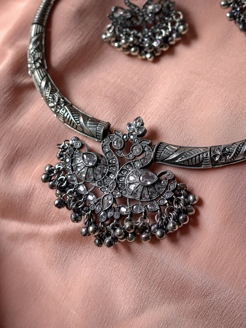 Anassa-Floral Peacock Folk Necklace Set