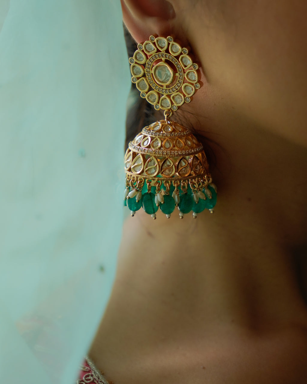 ROOP -Regal Gold & Emerald Jhumka Earrings