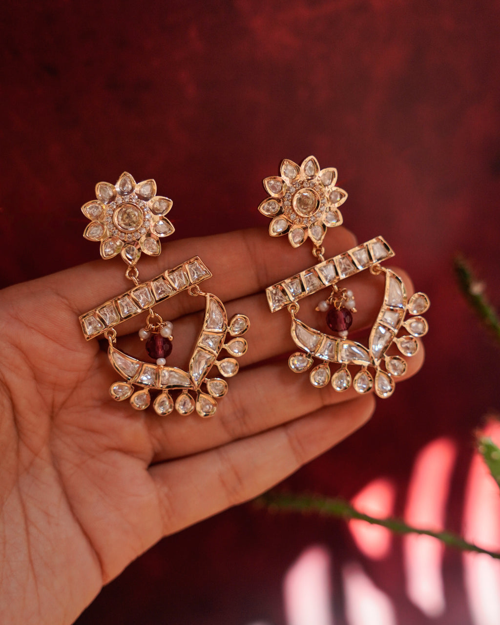 ROOP- Gold & Ruby Bridal Earrings