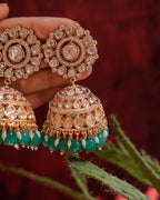 ROOP -Regal Gold & Emerald Jhumka Earrings
