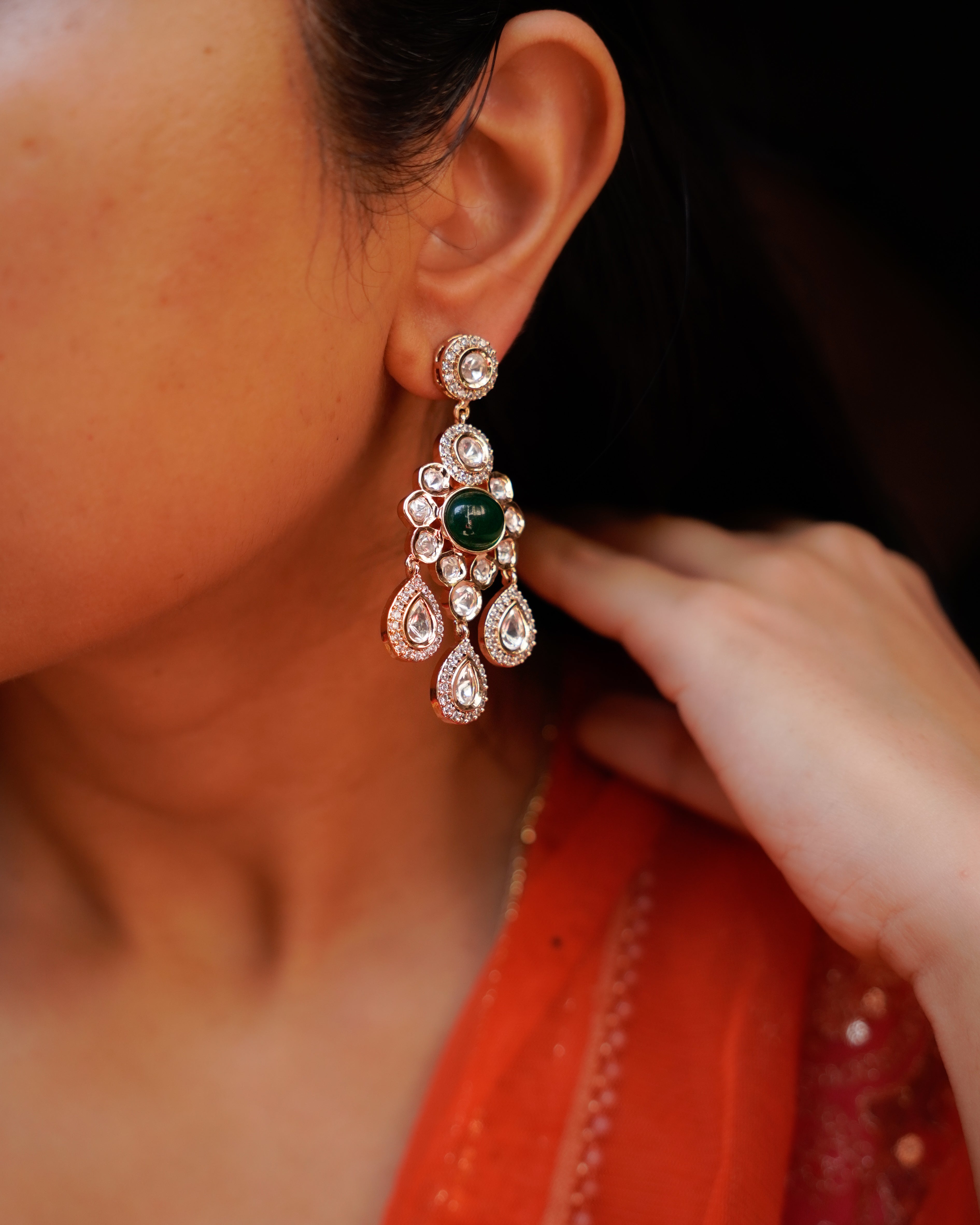 ROOP-Green Gemstone Timeless Drop Earrings