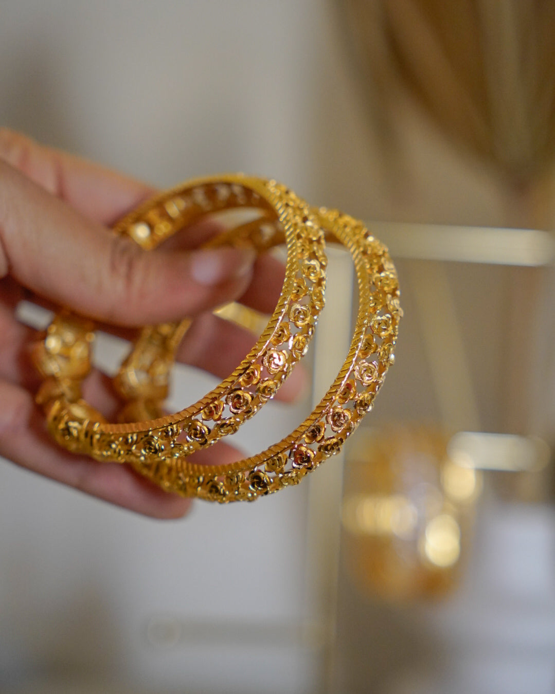 ORO-Flower Designed Gold Plated Bangles