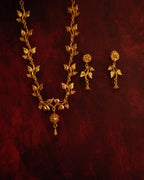 ORO-Royal Leaf Pattern Gold Necklace Set