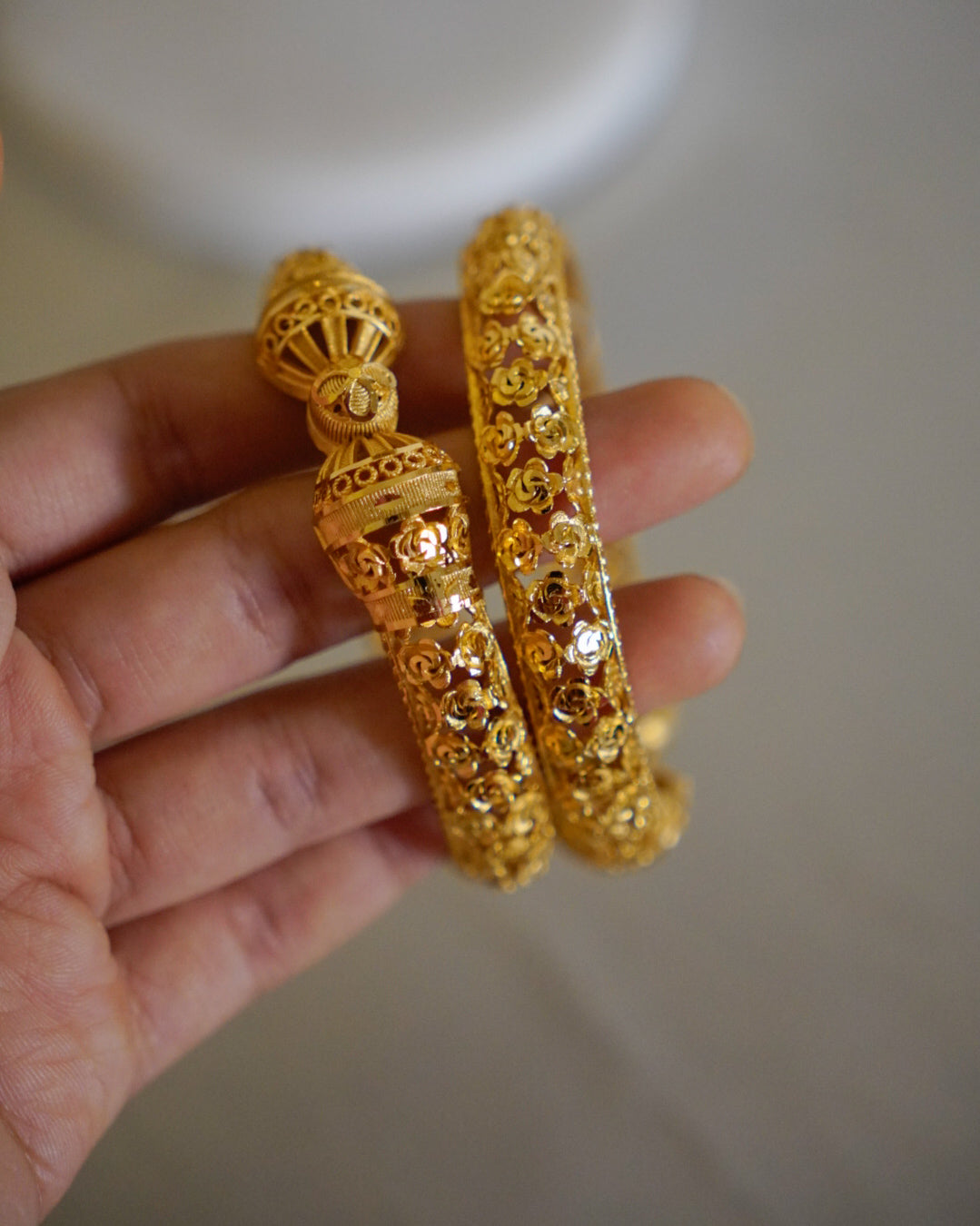 ORO-Flower Designed Gold Plated Bangles