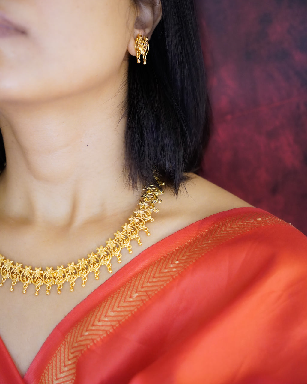ORO-Gold Necklace with Earrings