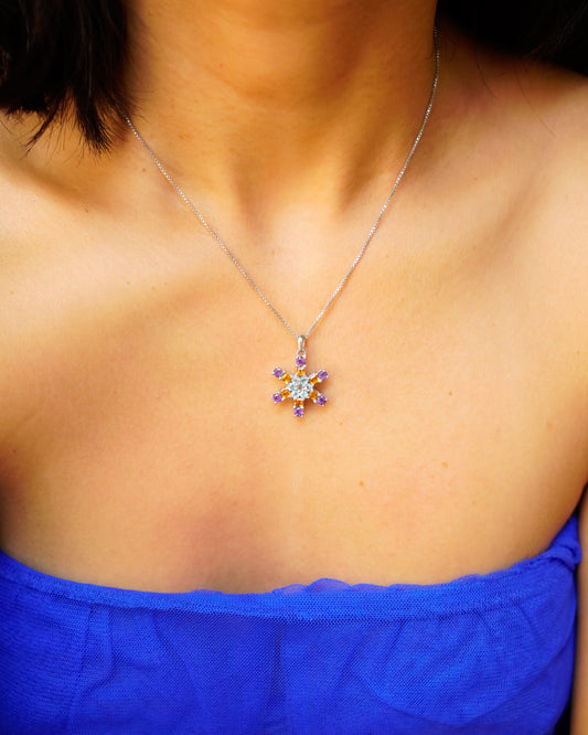 ARTEMIS- Multi Colored Flower Pendant In 925 Silver
