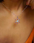 ARTEMIS- Multi Colored Flower Pendant In 925 Silver