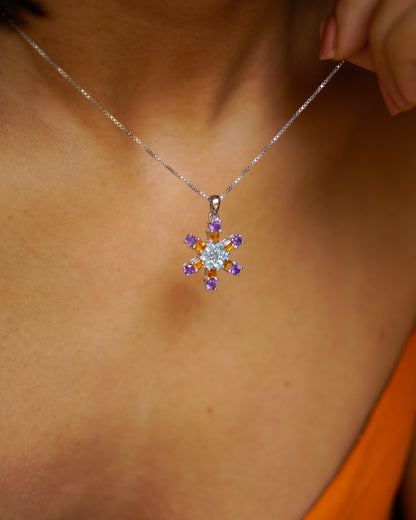 ARTEMIS- Multi Colored Flower Pendant In 925 Silver
