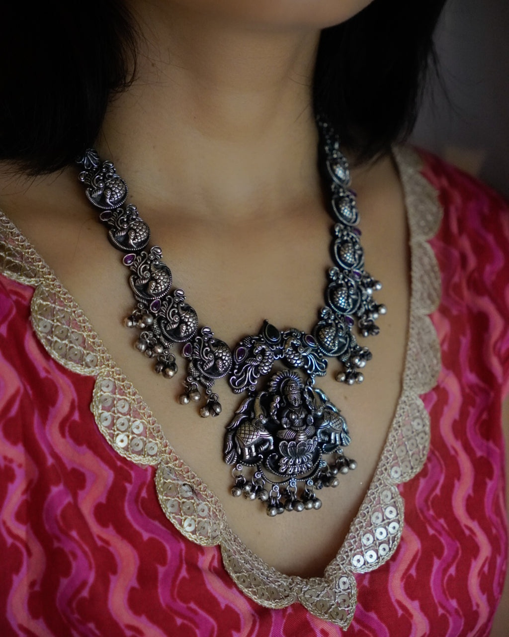 Anassa-Multi stone Goddess Laxmi Temple Necklace Set