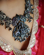Anassa-Multi stone Goddess Laxmi Temple Necklace Set