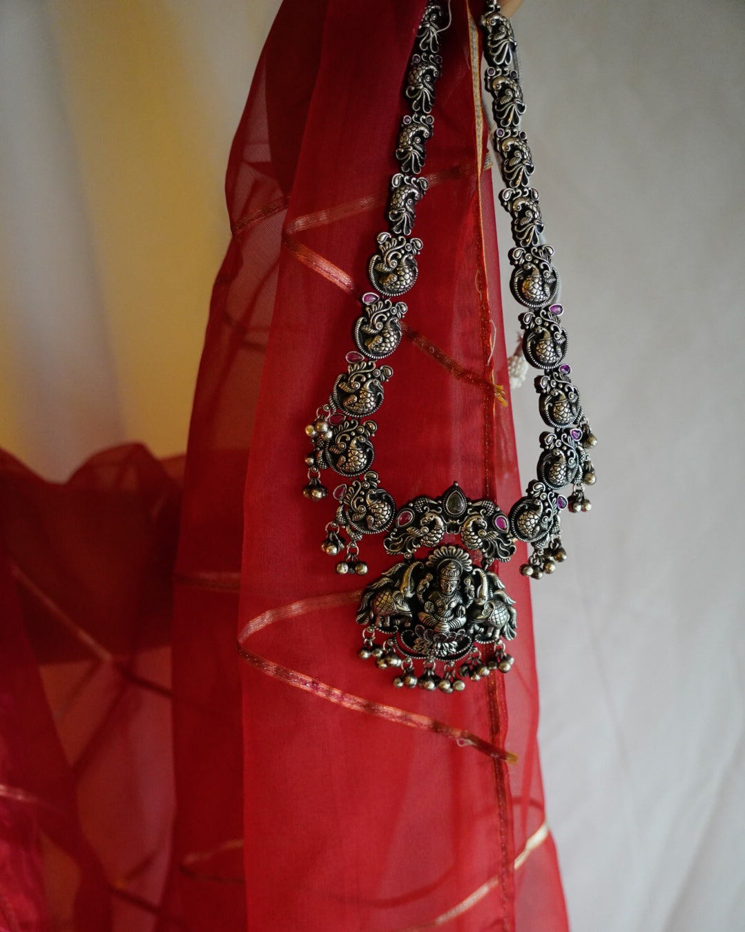 Anassa-Multi stone Goddess Laxmi Temple Necklace Set