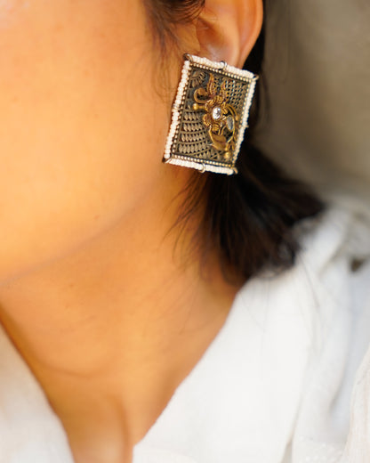 Anassa-Blooming Aviary Square Shaped Earrings