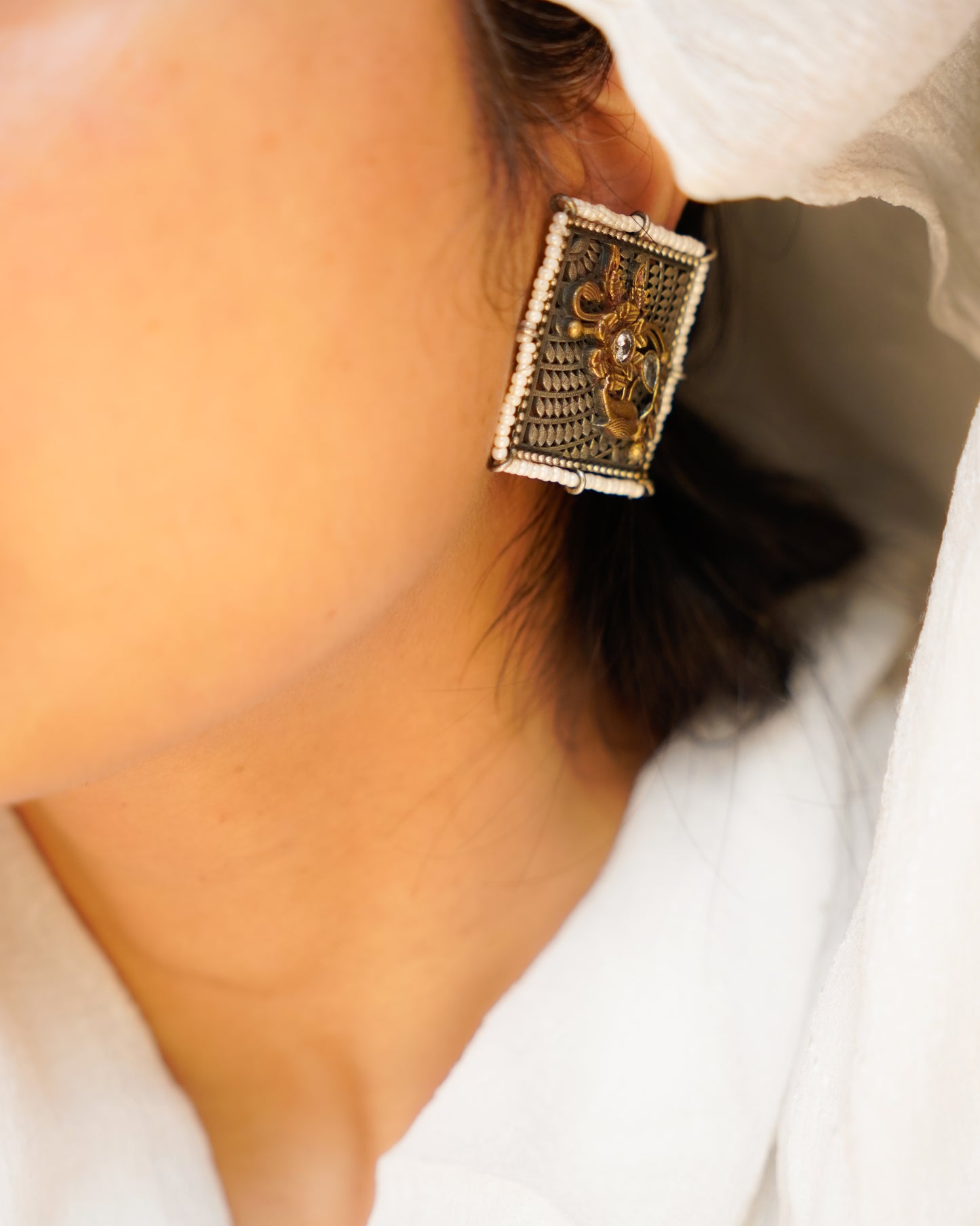 Anassa-Blooming Aviary Square Shaped Earrings
