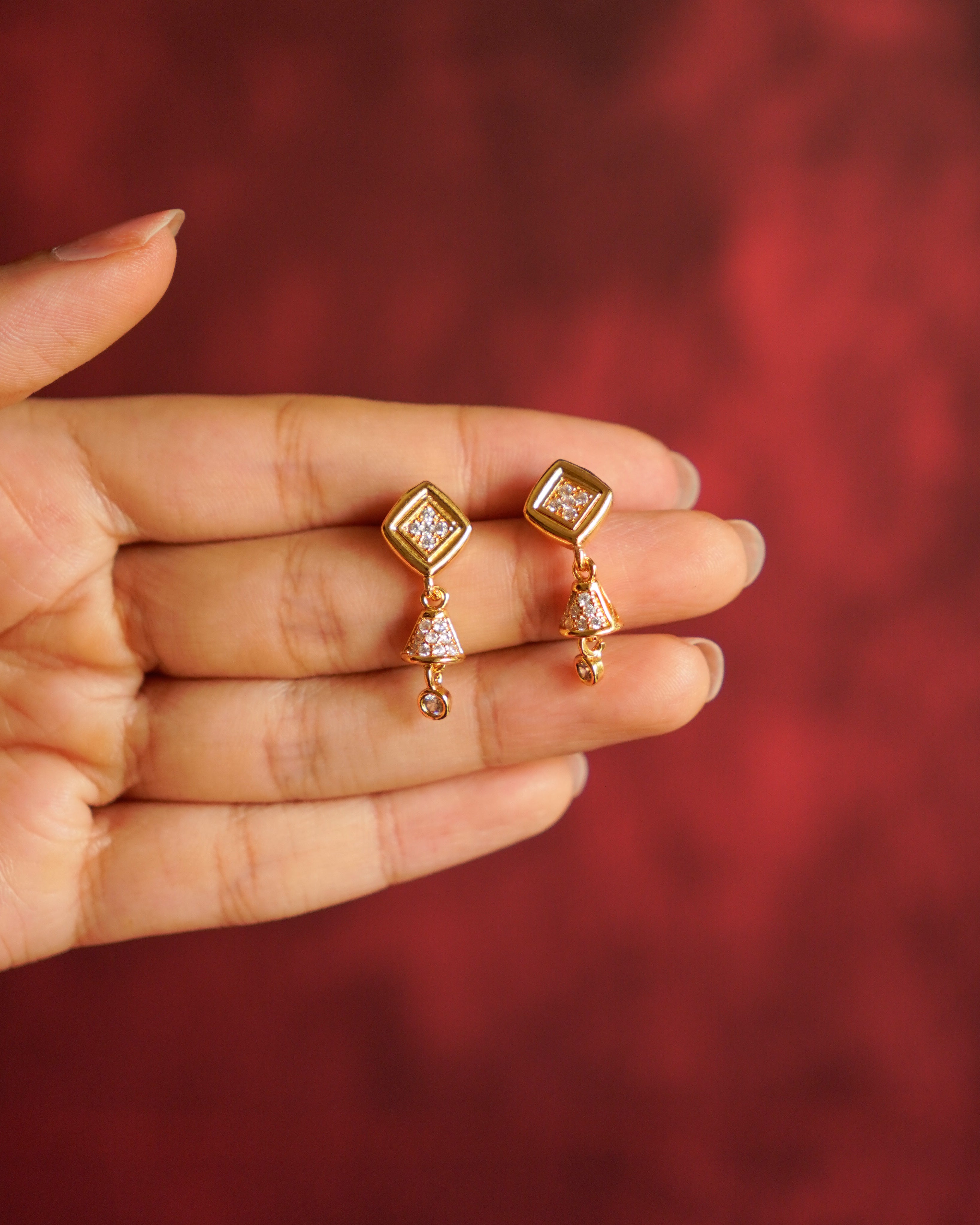 ORO- Stone Studded Mini Dangle Earrings
