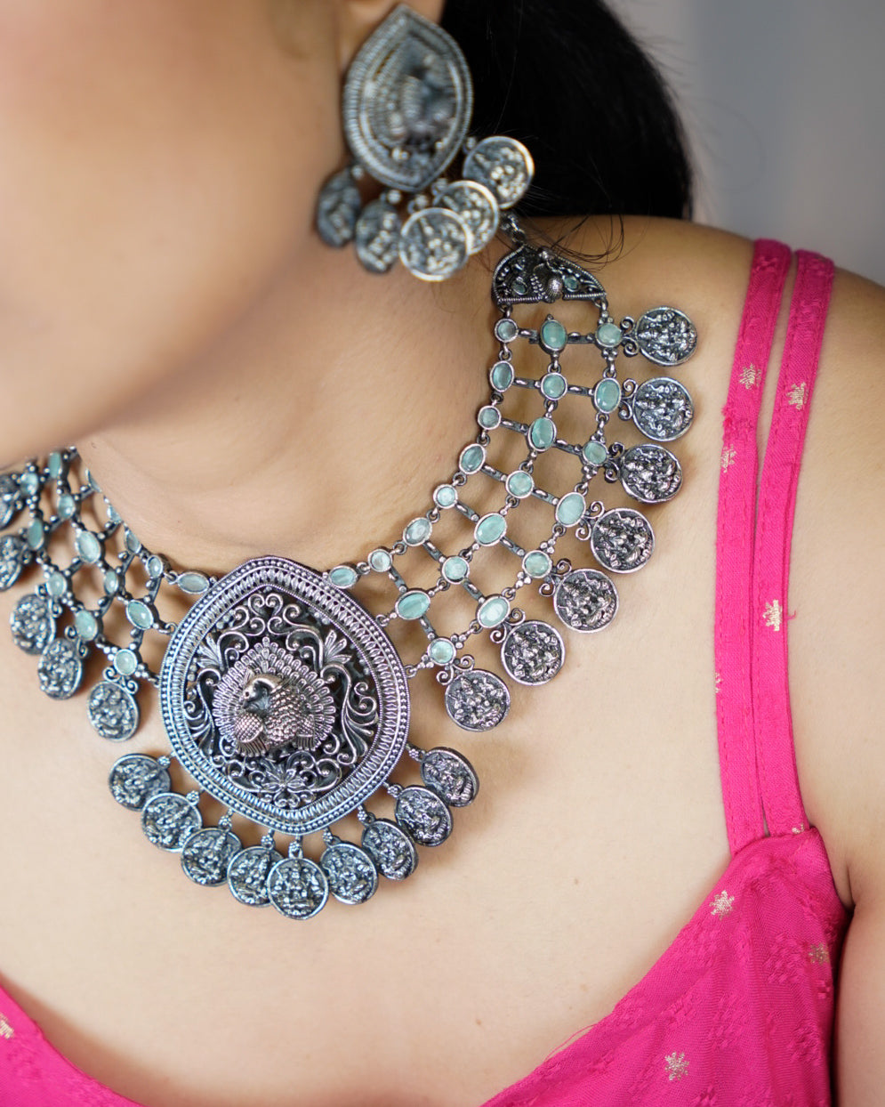 Anassa- Peacock Devi Coin Necklace Set