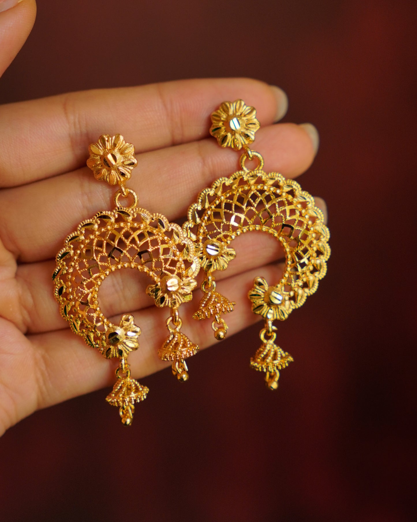 ORO-Elegant Peacock Floral Chandbali Earrings