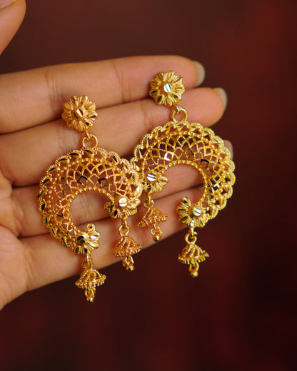 ORO-Elegant Peacock Floral Chandbali Earrings