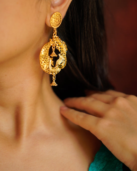 ORO-Majestic Floral Peacock Chandbali Earrings