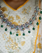 Anassa-Dual Tone Moti Floral Necklace Set