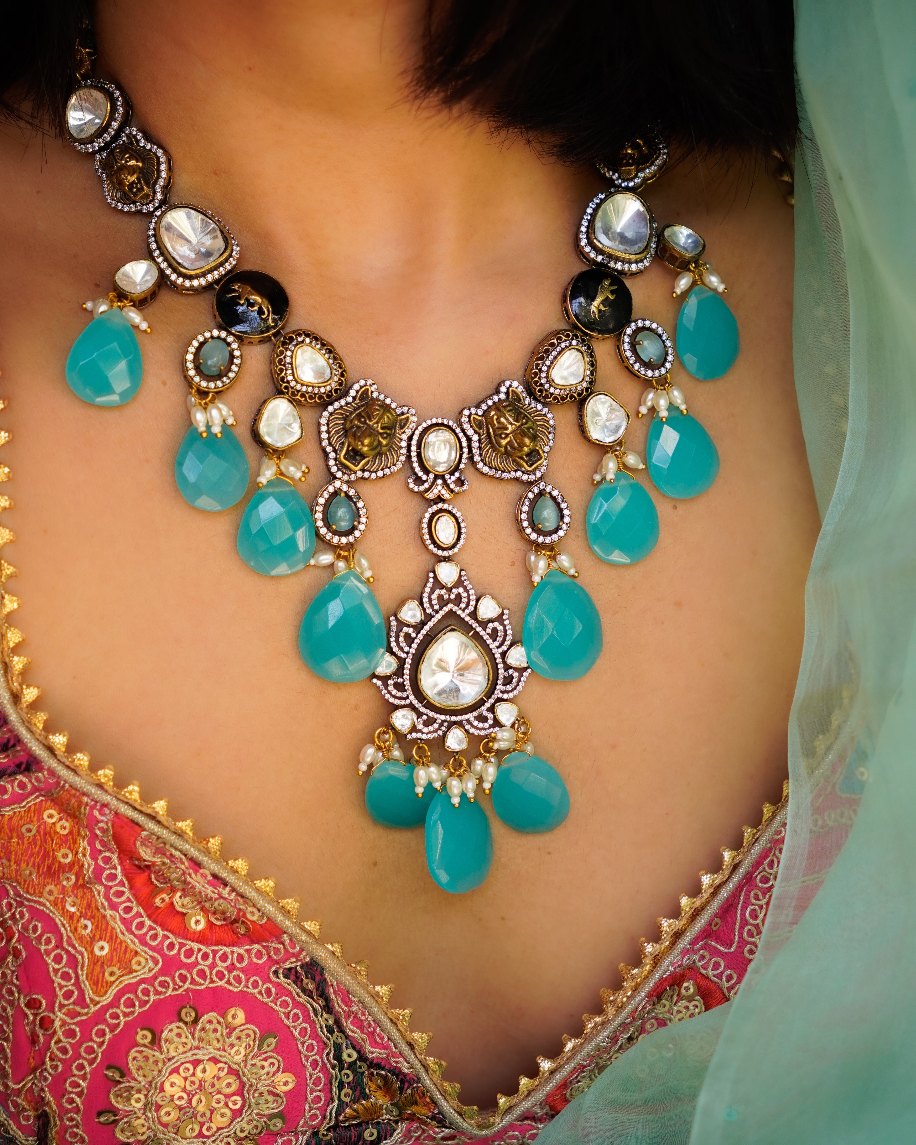 ZIKHIN- Royal Queen Kundan Necklace Set