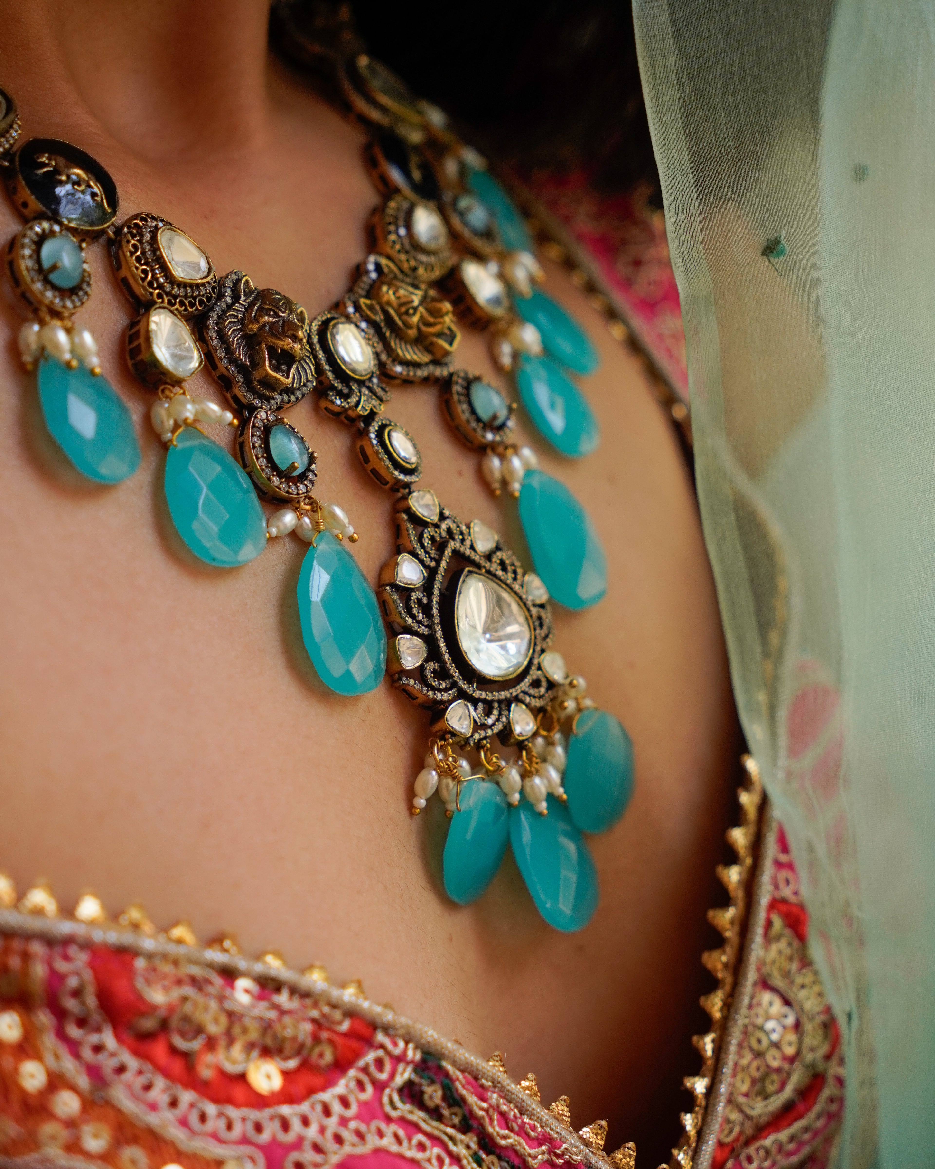 ZIKHIN- Royal Queen Kundan Necklace Set