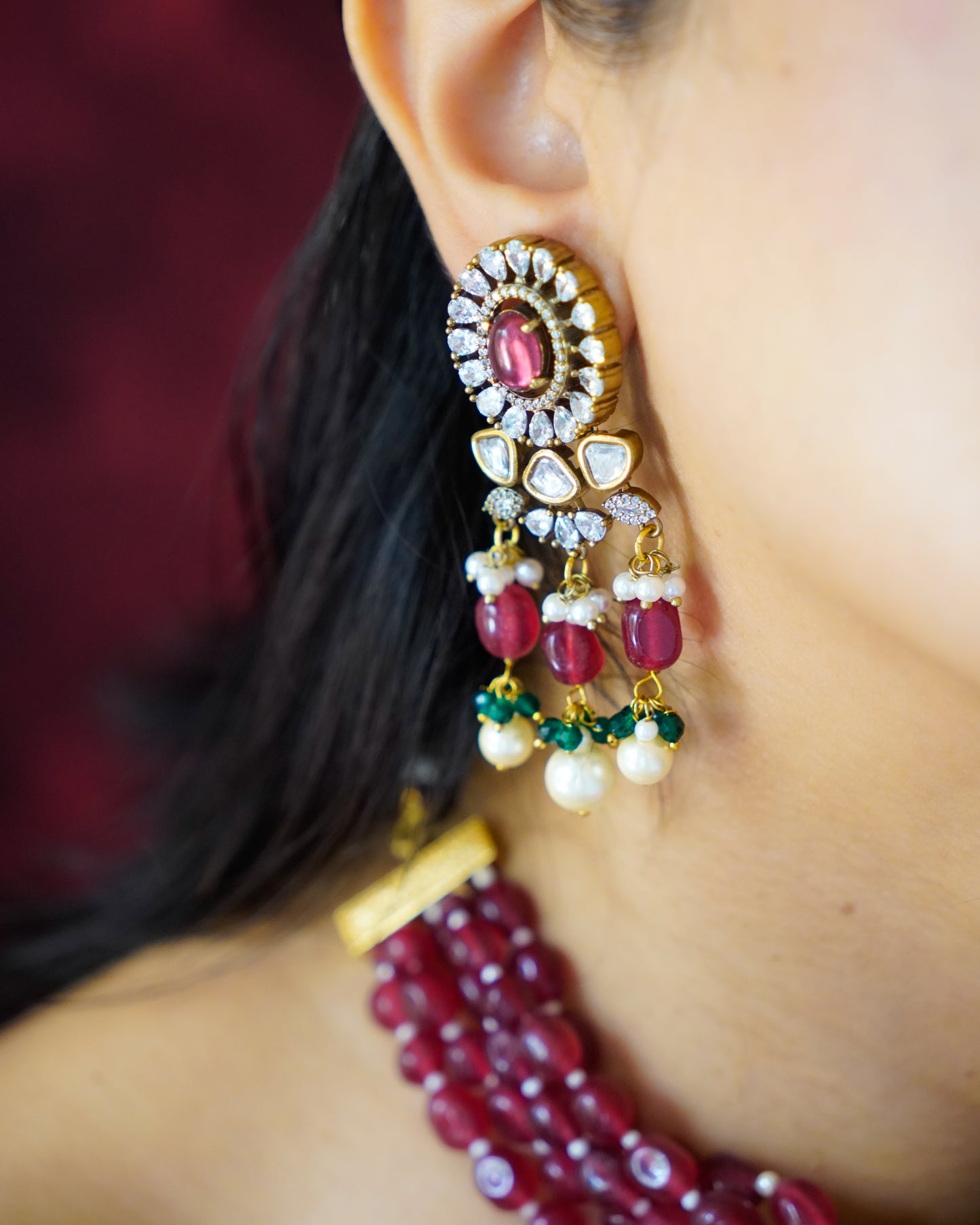 ZIKHIN- Radiant Elegance Kundan Choker Set with Stunning Red Quartz