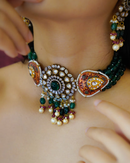 ZIKHIN- Radiant Elegance Kundan Choker Set with Stunning Red Quartz
