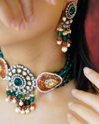ZIKHIN- Radiant Elegance Kundan Choker Set with Stunning Red Quartz