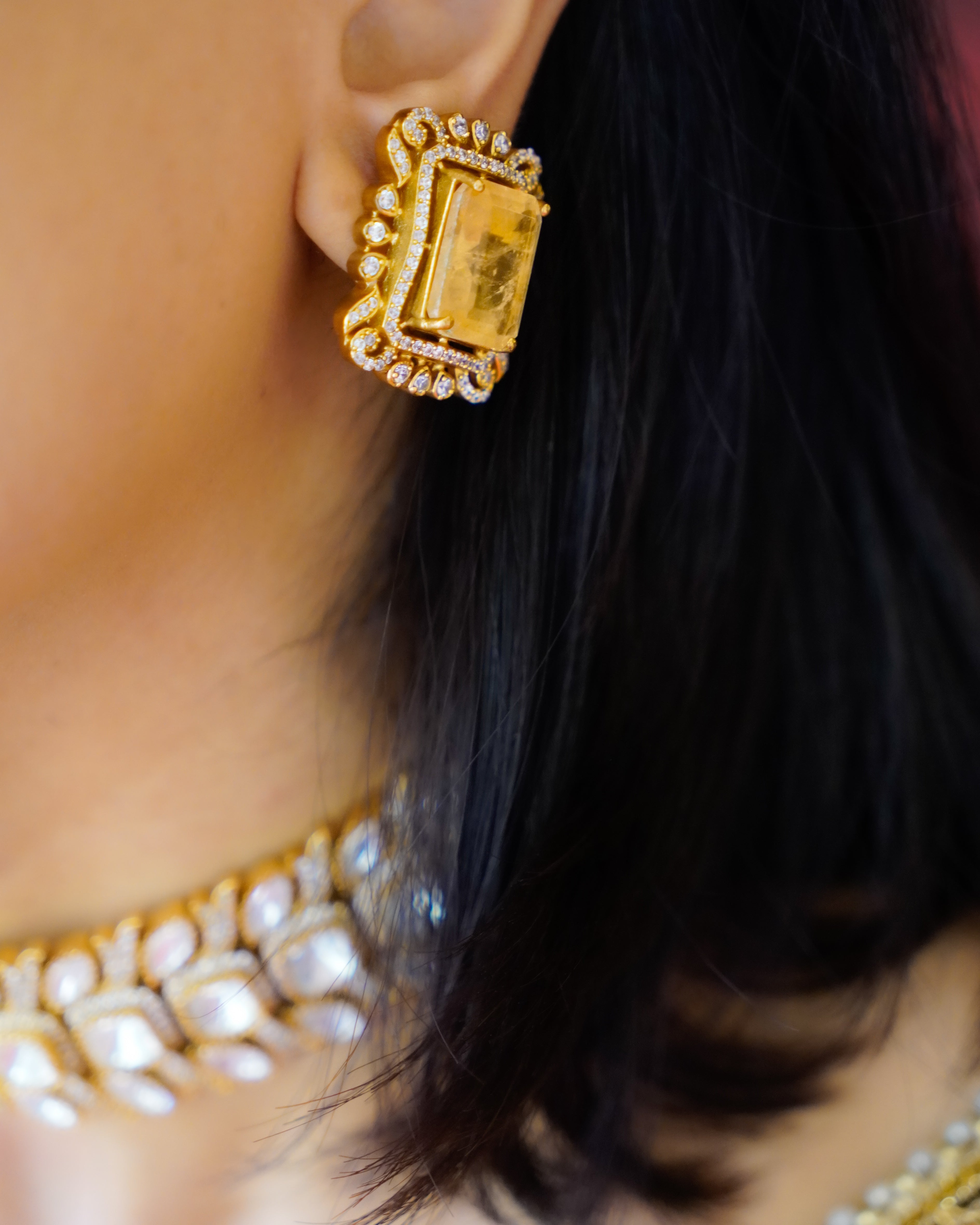 ROOP- Gold-Plated Gemstone Choker Set with Matching Earrings