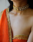 ROOP- Gold-Plated Gemstone Choker Set with Matching Earrings