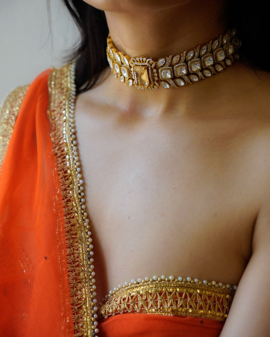 ZIKHIN- Gold-Plated Gemstone Choker Set with Matching Earrings