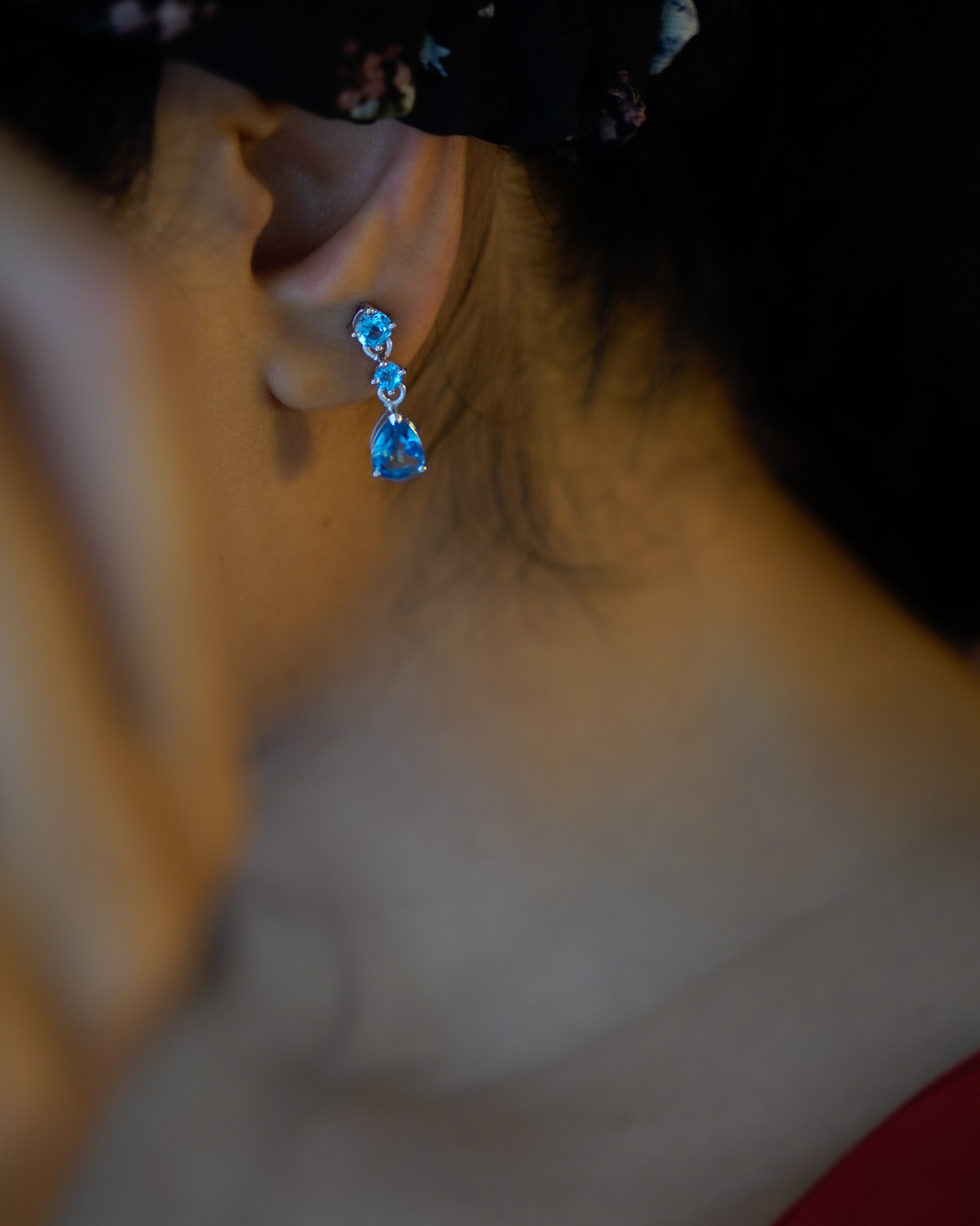 ARTEMIS-Ocean Blue Topaz Earrings In 925 Silver