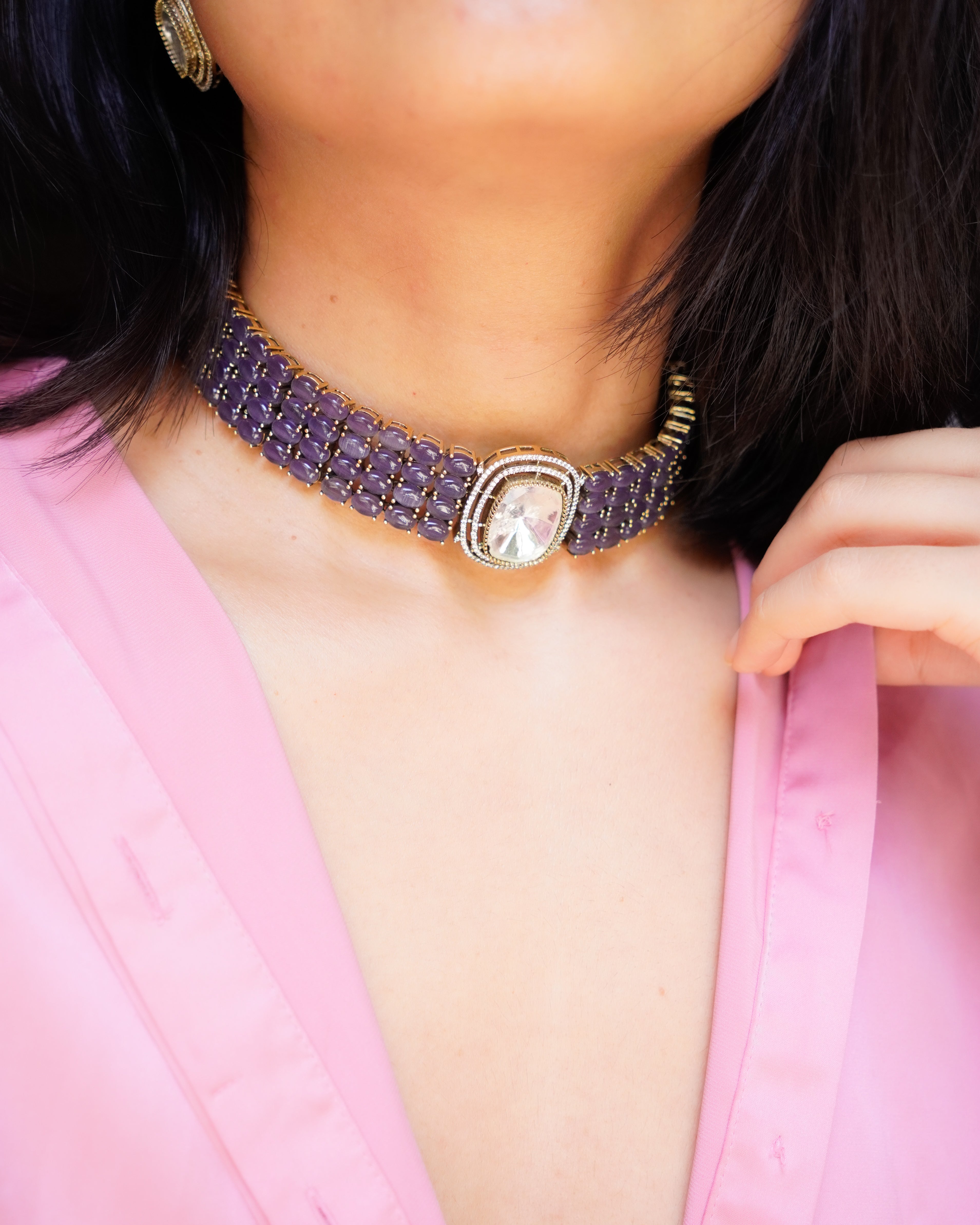 ZIKHIN- Elegant Diva Choker Necklace With Matching Earrings