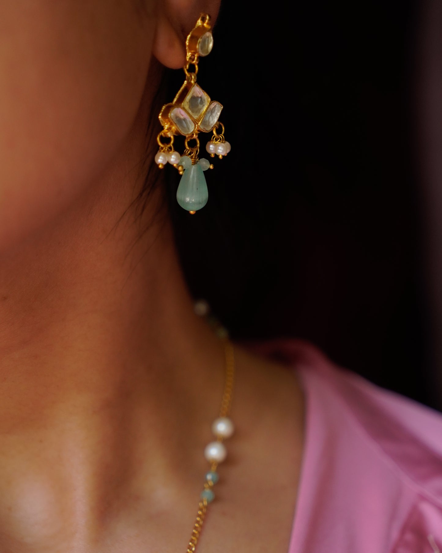 ZIKHIN-Long Multi Colour Jadau Kundan Necklace Set