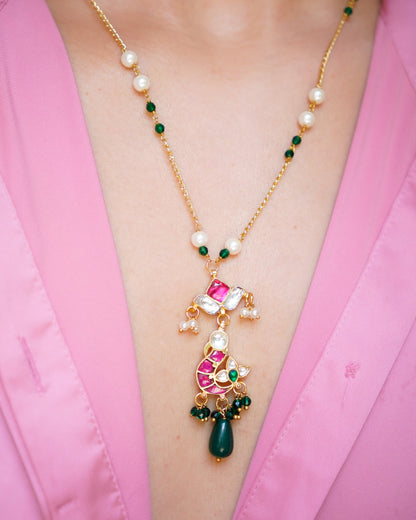 ZIKHIN-Long Multi Colour Jadau Kundan Necklace Set