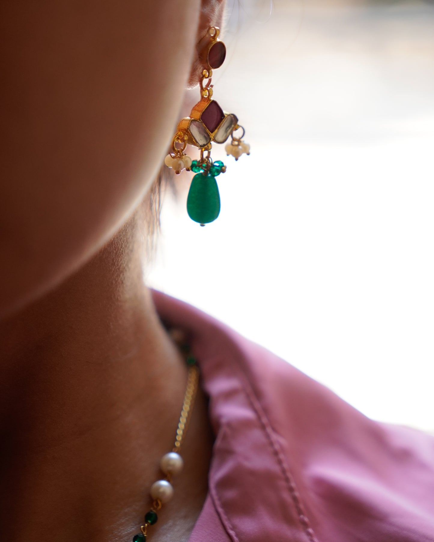 ZIKHIN-Long Multi Colour Jadau Kundan Necklace Set