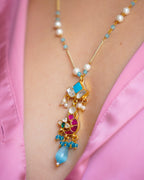 ZIKHIN-Long Multi Colour Jadau Kundan Necklace Set