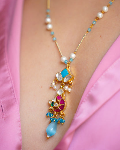ZIKHIN-Long Multi Colour Jadau Kundan Necklace Set