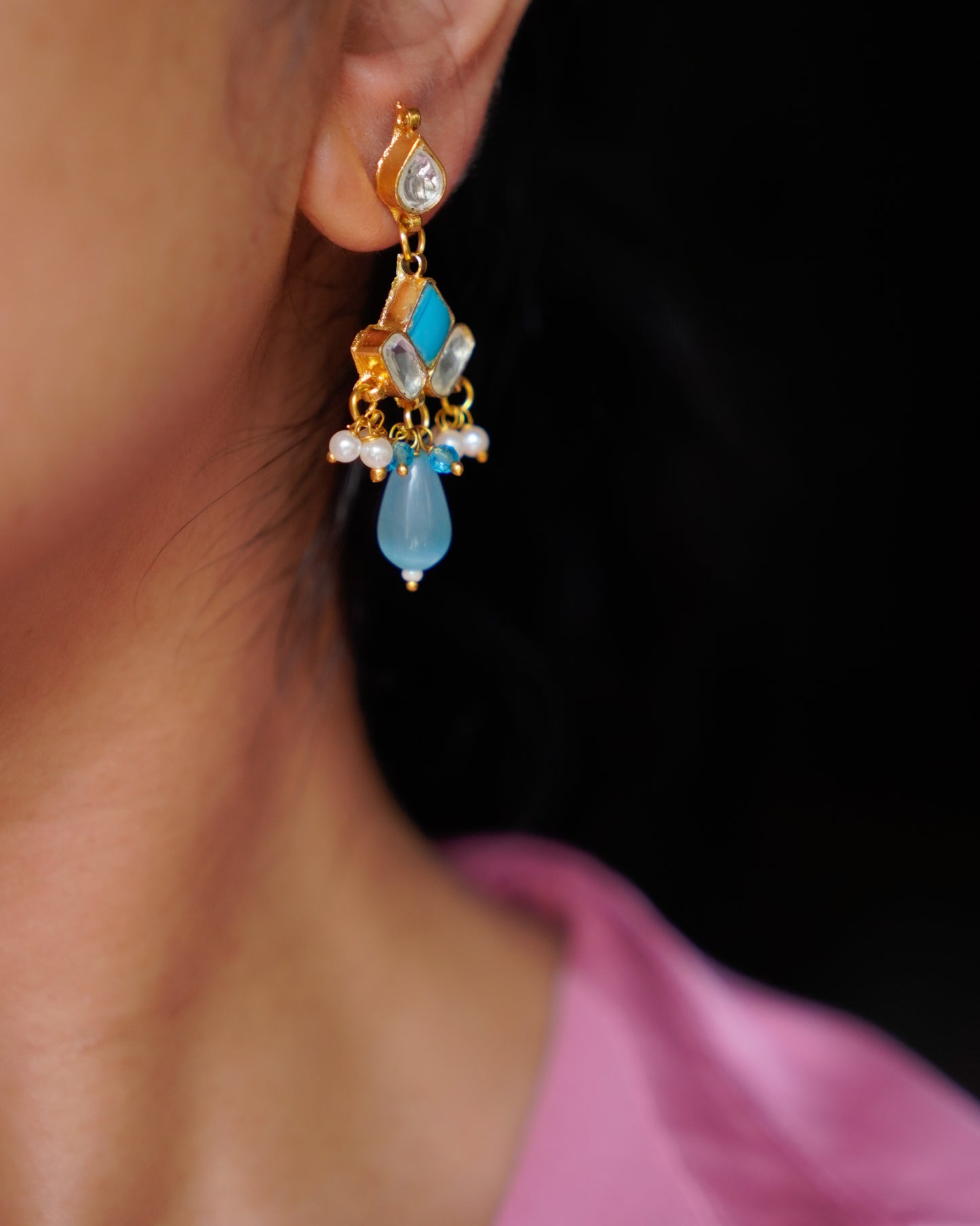 ZIKHIN-Long Multi Colour Jadau Kundan Necklace Set