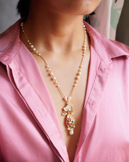 ZIKHIN-Long Multi Colour Jadau Kundan Necklace Set