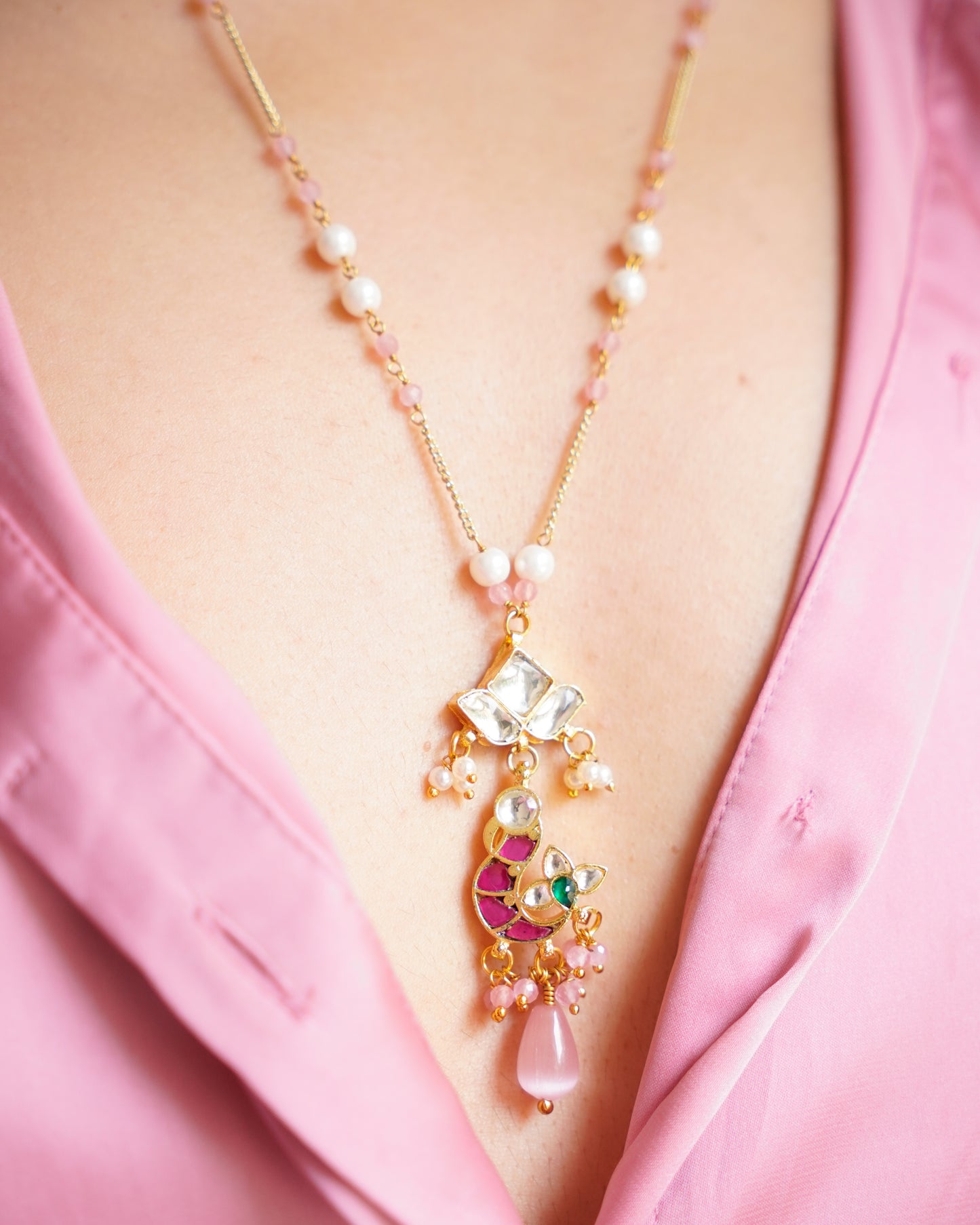 ZIKHIN-Long Multi Colour Jadau Kundan Necklace Set
