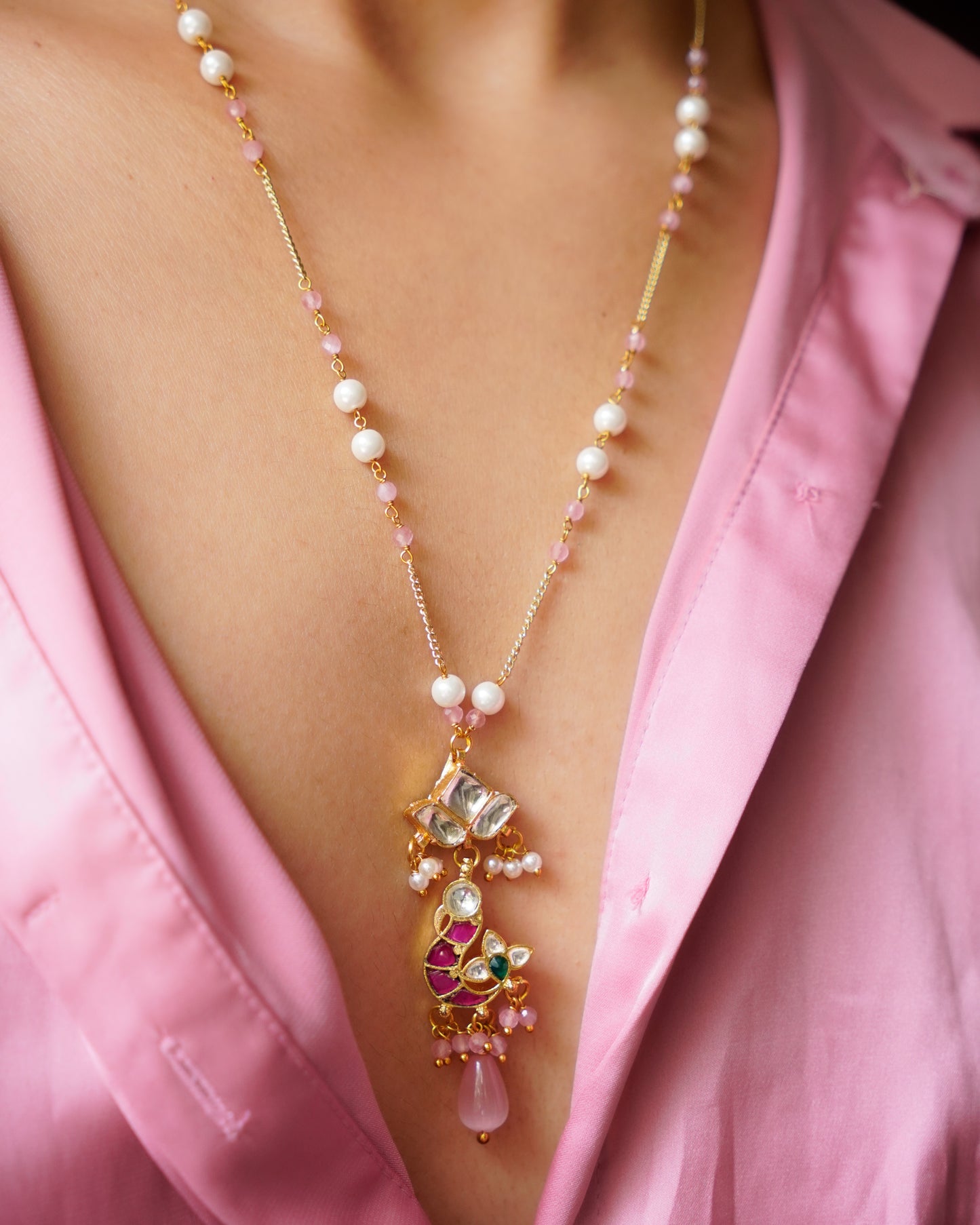 ZIKHIN-Long Multi Colour Jadau Kundan Necklace Set