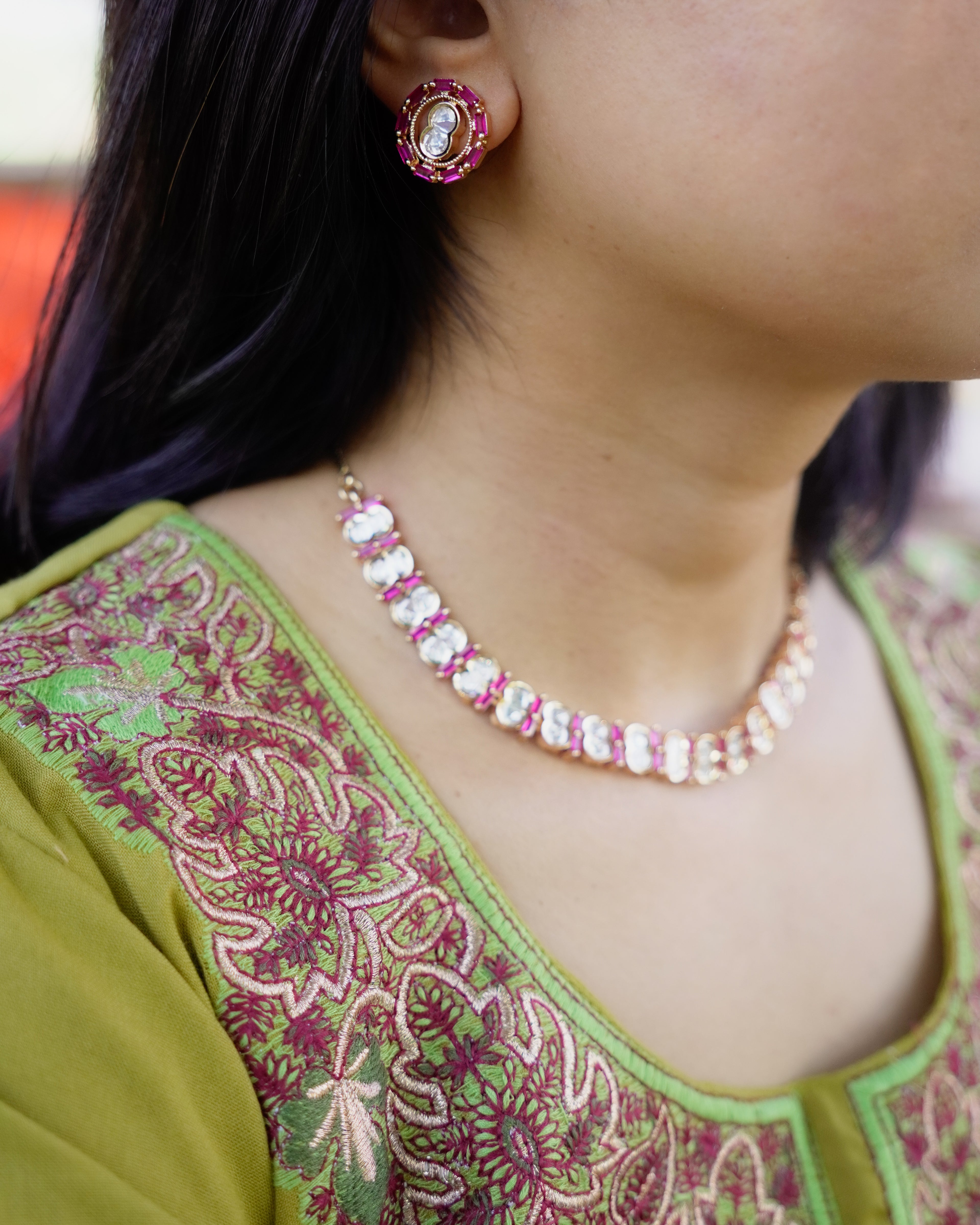 ZIKHIN- Pink Crazy Cocktail Party Necklace & Earrings Set