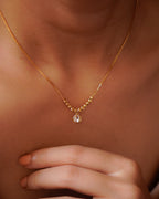 ORO-Gold Plated Beaded Drop Diamond Pendant Necklace