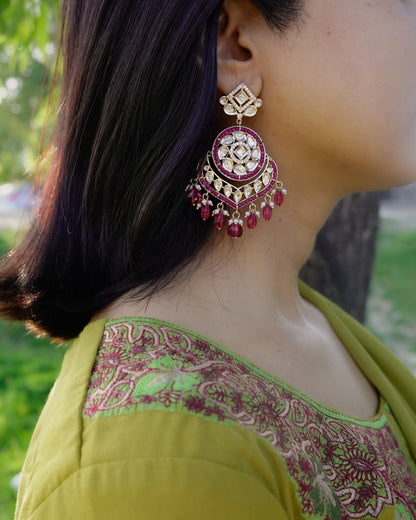 ROOP- Rani Ruby Kundan Chandbaali Earrings