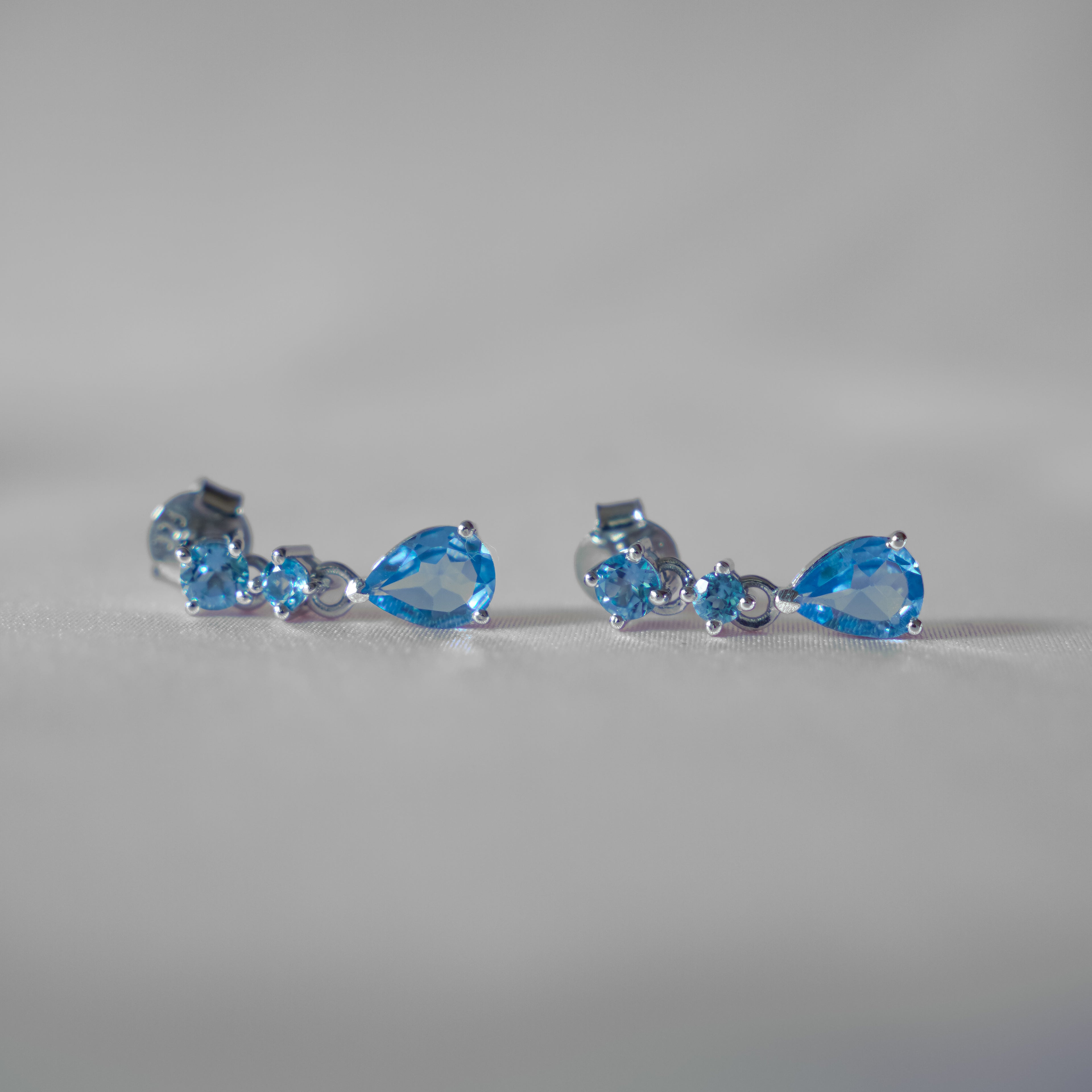 ARTEMIS-Ocean Blue Topaz Earrings In 925 Silver