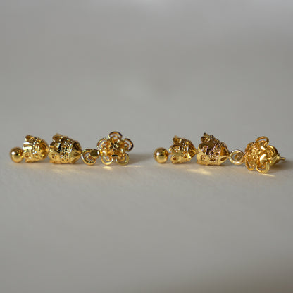ORO- Gold Floral Double Jhumki Earrings