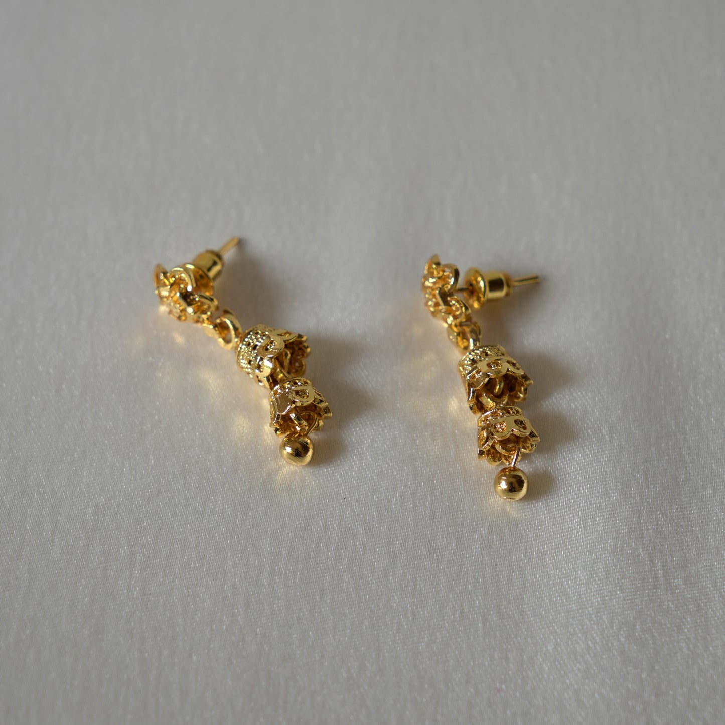 ORO- Gold Floral Double Jhumki Earrings